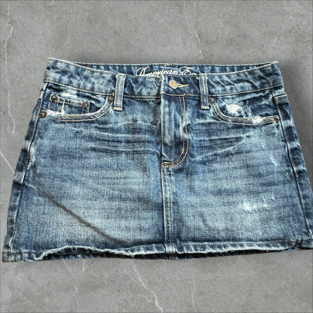 American Eagle‎ Denim Mini Skirt Women's 2 Blue Distressed Cotton